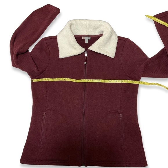TALBOTS Preppy Classic Fleece Zip Up Jacket Retro Red Wine Burgundy Small Petite - Picture 8 of 10